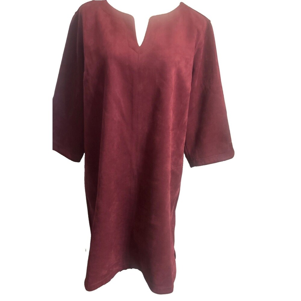 Isaac Mizrahi Womens XLP Plum Faux Suede Bridgehampton Pockets 3/4 Sleeves Dress